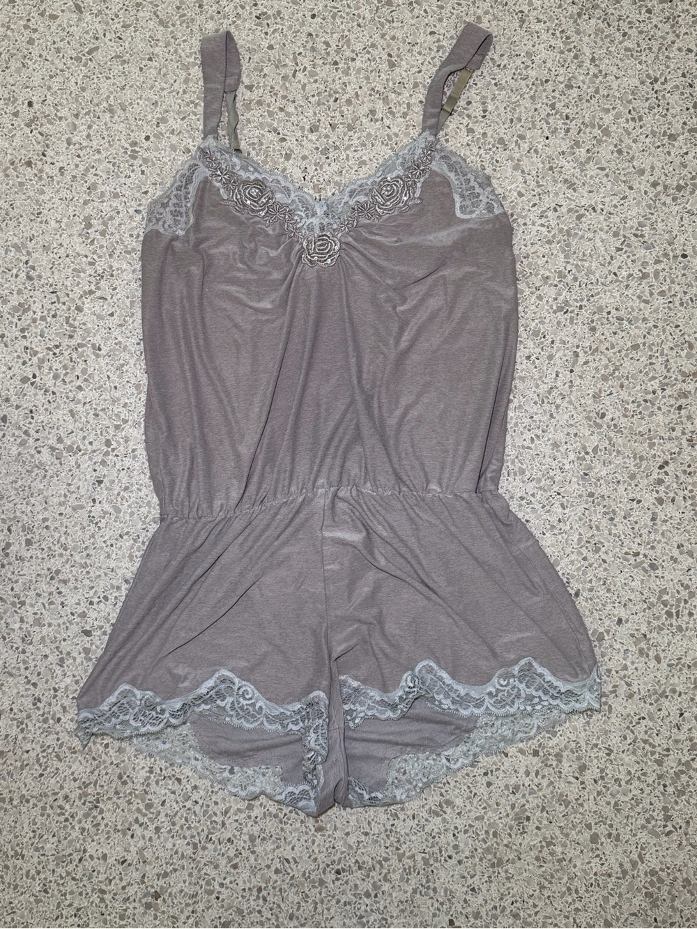 Soma Mauve Lace-Trim Beaded Sleep Romper